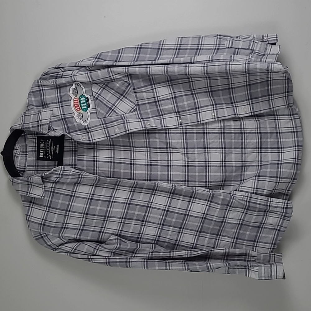 Box Lunch Friends flannel plaid button up shirt and toboggan